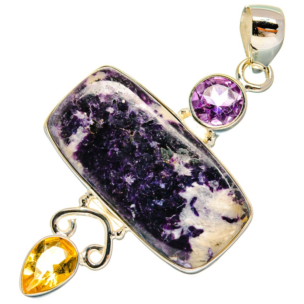 Amethyst and citrine druzy pendant with rectangular purple stone, 925 silver bezel and bail