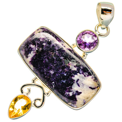 Amethyst and citrine druzy pendant with rectangular purple stone, 925 silver bezel and bail