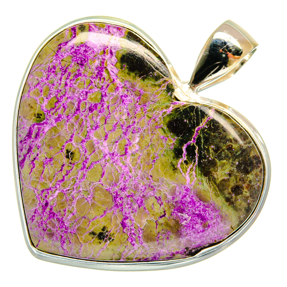 925 sterling silver heart pendant with purple druzy stone and green-gold flecks