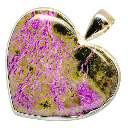 925 sterling silver heart pendant with purple druzy stone and green-gold flecks