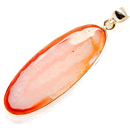 Teardrop agate pendant with orange-pink druzy stone in 925 sterling silver setting.