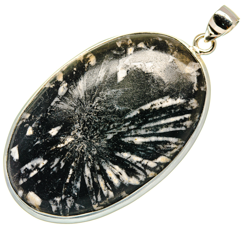 Sterling silver pendant with black-and-white teardrop cabochon stone