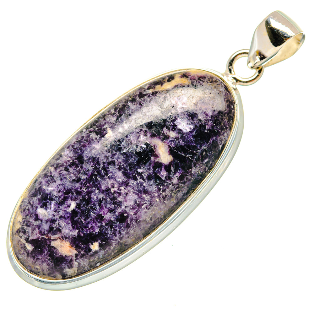 Oval Kammererite pendant with purple stone in polished sterling silver setting and bail.