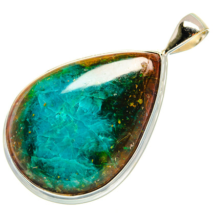 Chrysocolla teardrop pendant in 925 sterling silver with polished bail