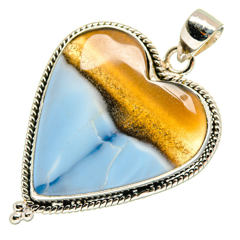 Heart-shaped opal pendant in sterling silver with yellow and light blue stone