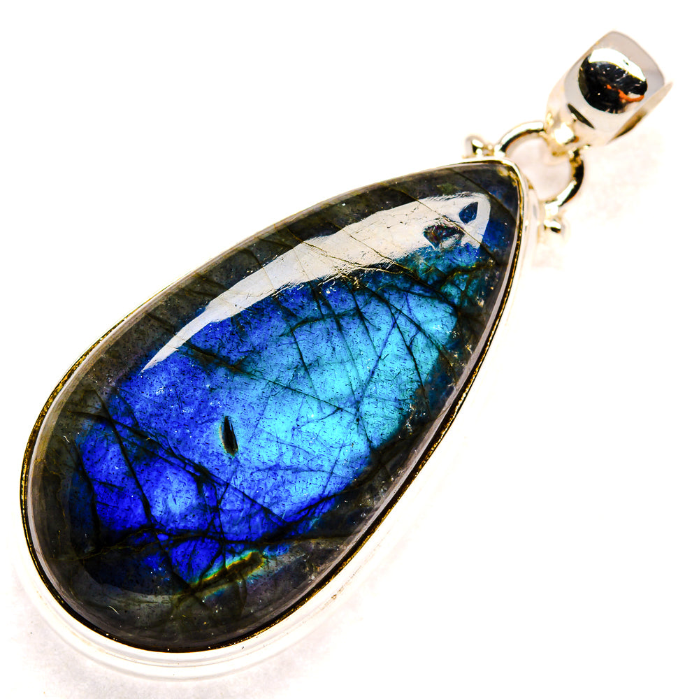 Teardrop labradorite pendant, 925 sterling silver, vivid blue flash and loop bail