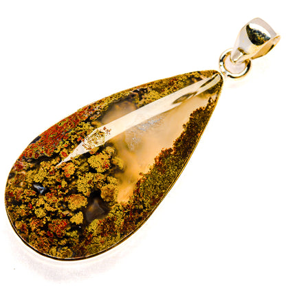 Teardrop 925 sterling silver pendant with gold-green and red mottled agate and bail