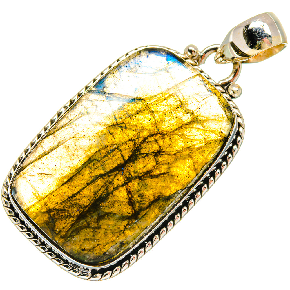 Sterling silver labradorite pendant with oval golden-yellow stone and textured frame