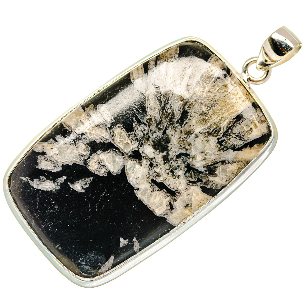 Sterling silver pendant with rectangular chrysanthemum stone and polished loop bail