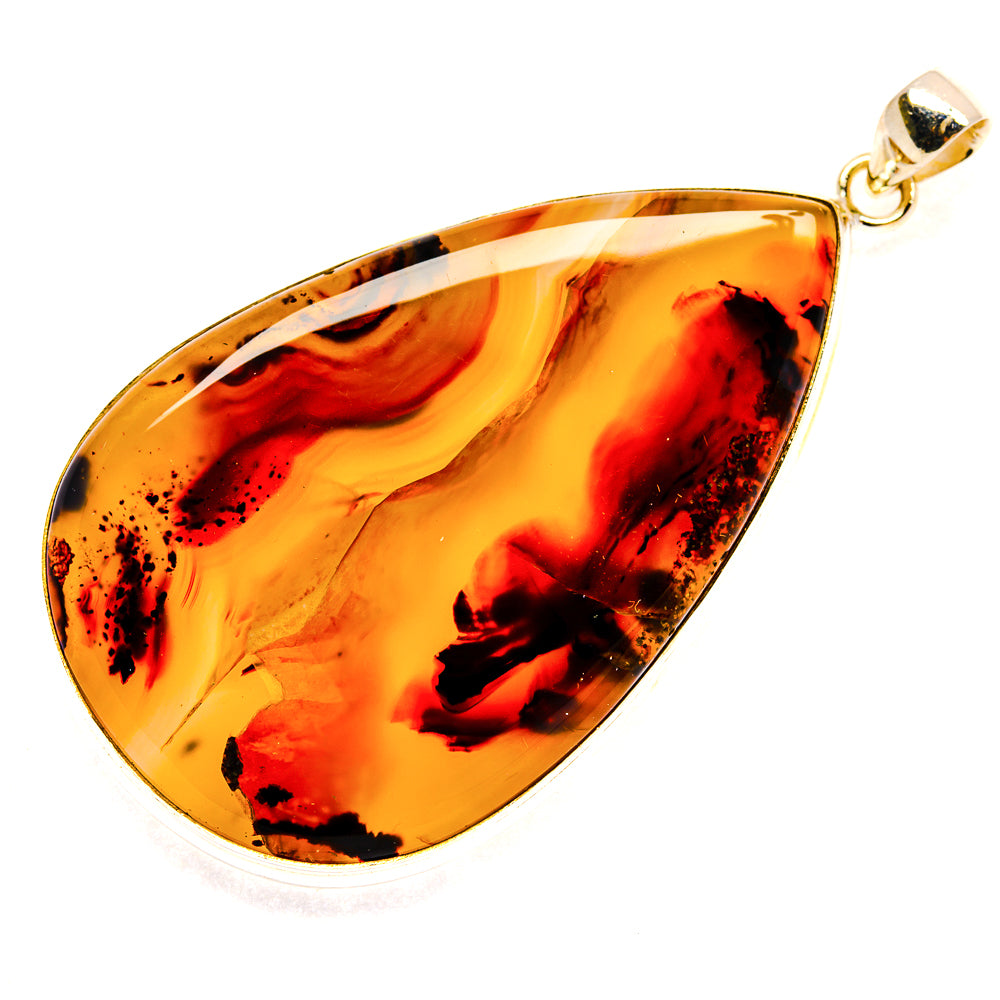 Teardrop Montana agate pendant with warm orange swirls and dark inclusions, 925 silver