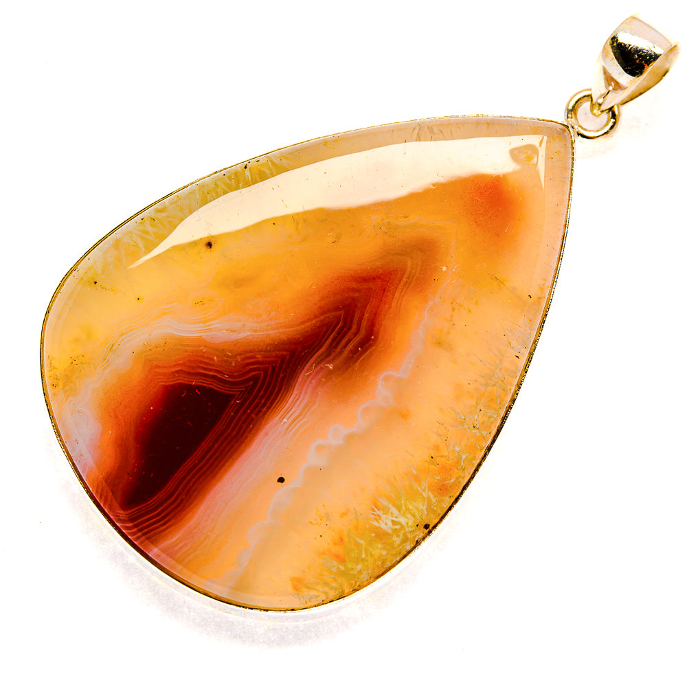 Teardrop Botswana agate pendant in sterling silver with loop bail, honey yellow and orange