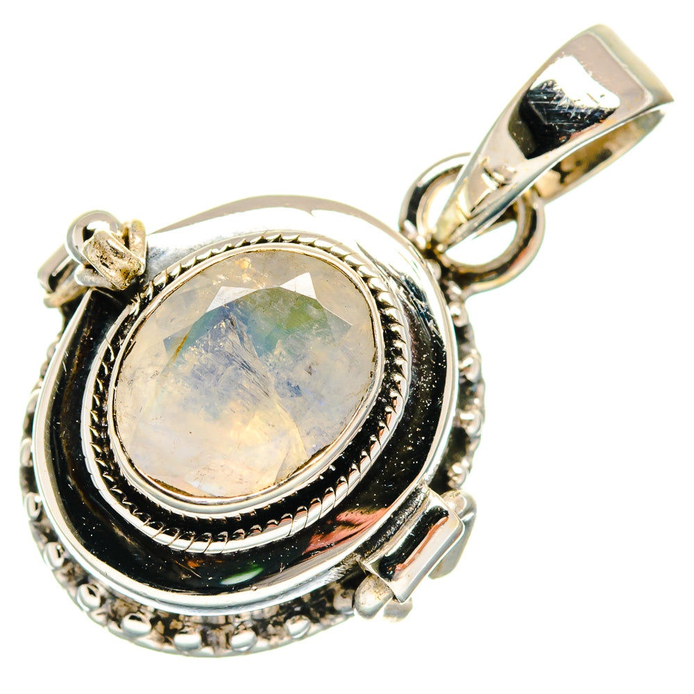 Oval moonstone pendant in sterling silver bezel with rope border and bail