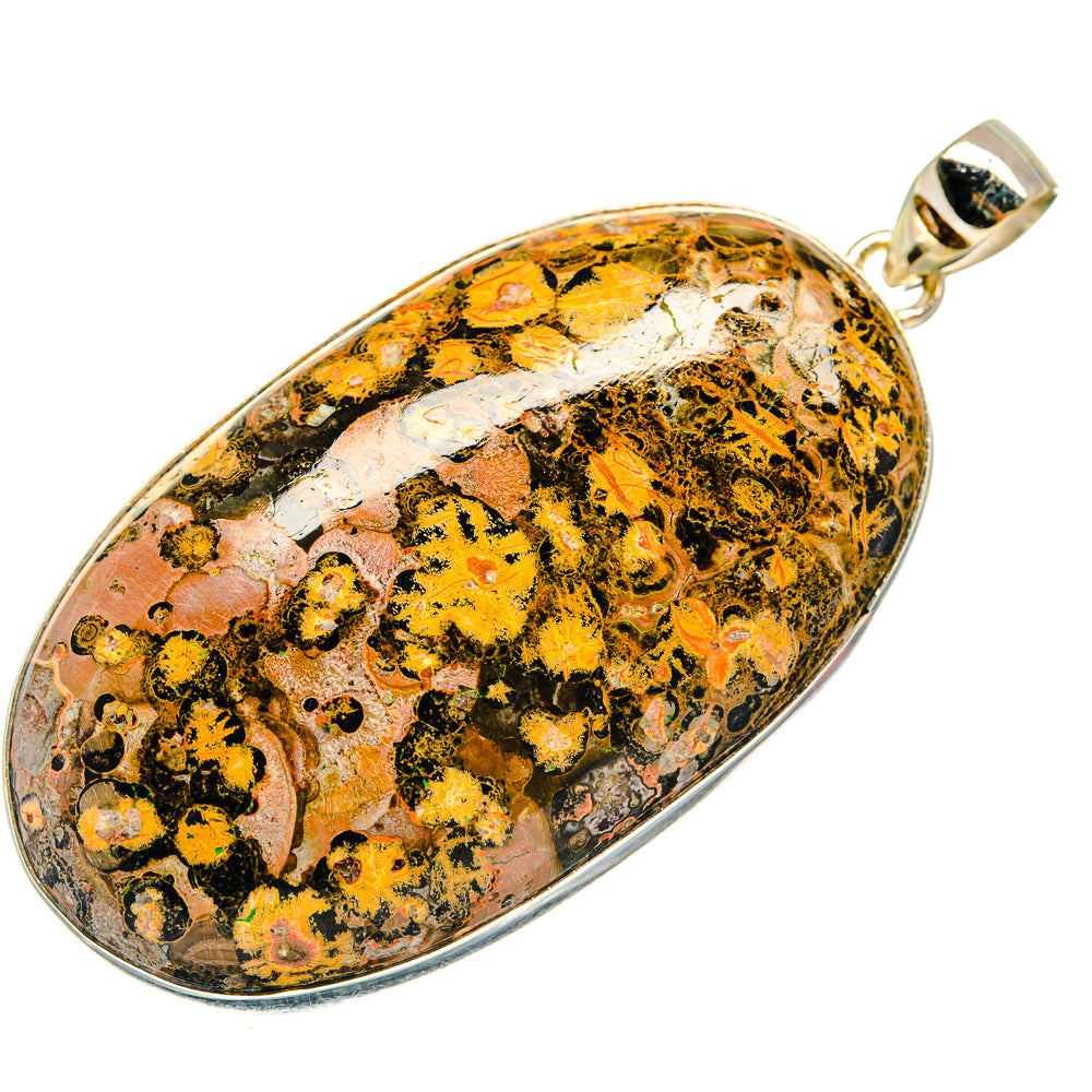 Oval 925 sterling silver pendant with yellow and black fiery stone; bail loop at top.