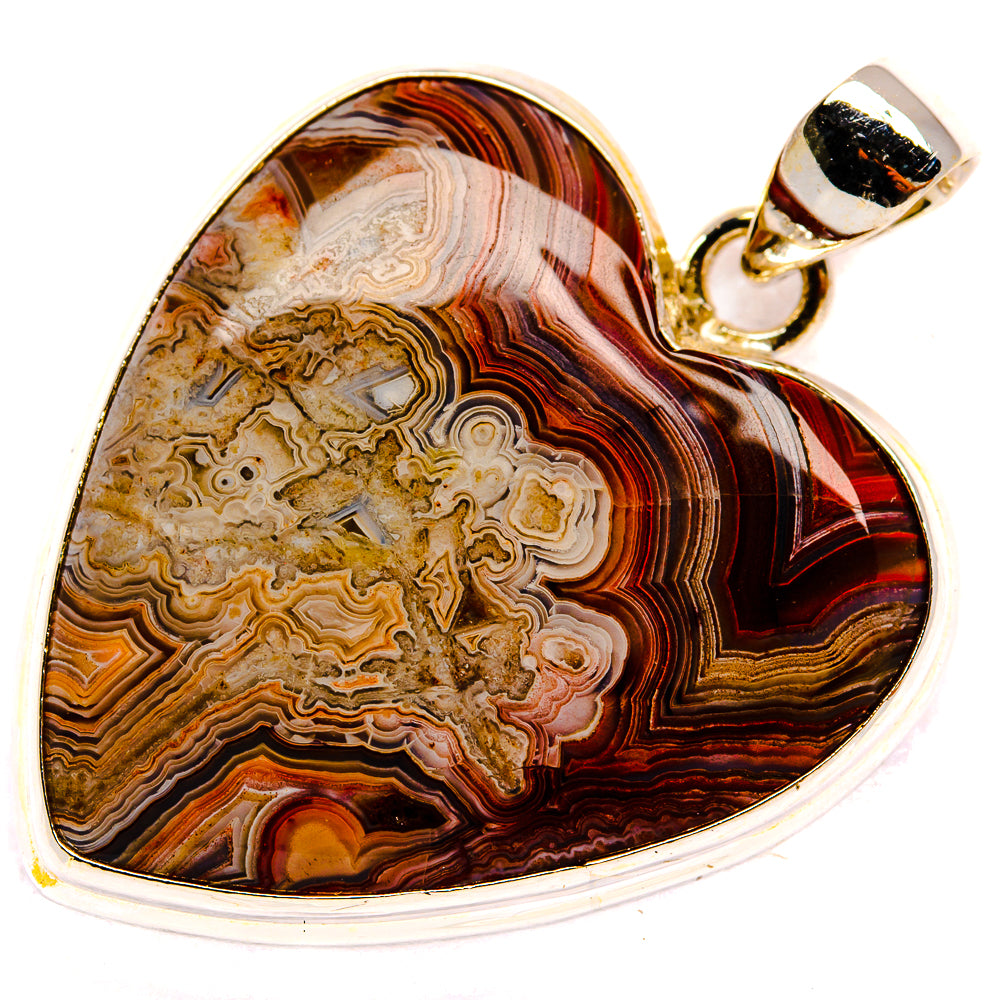Sterling silver agate heart pendant with multicolor banded stone and top bail