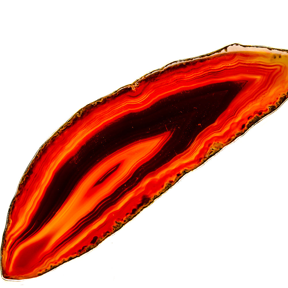 Red geode slice pendant with gold-toned edge and glowing orange banding