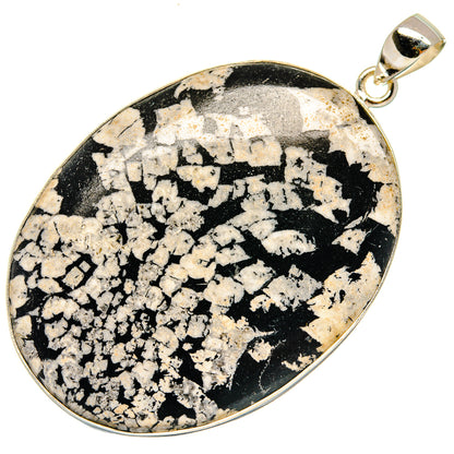 925 sterling silver teardrop pendant with black-and-white speckled stone and bail