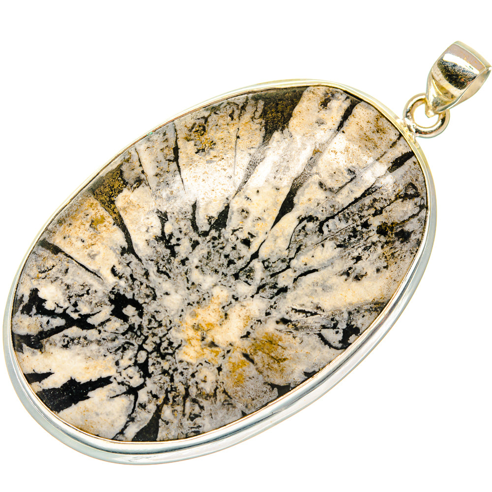 Oval stone pendant with bail, gold-and-black speckled jasper in silver bezel