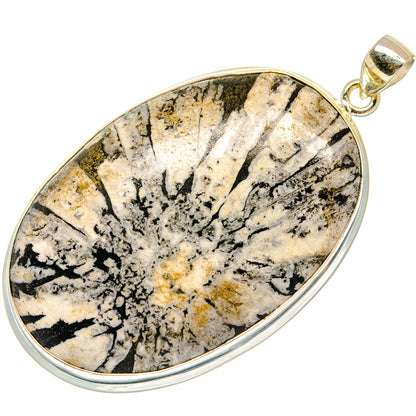 Oval stone pendant with bail, gold-and-black speckled jasper in silver bezel