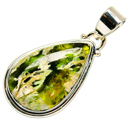 Sterling silver green opal teardrop pendant with ornate bezel and bail