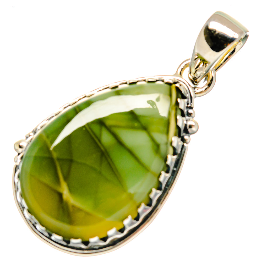 Jasper teardrop pendant in 925 sterling silver with green gemstone bezel and bail