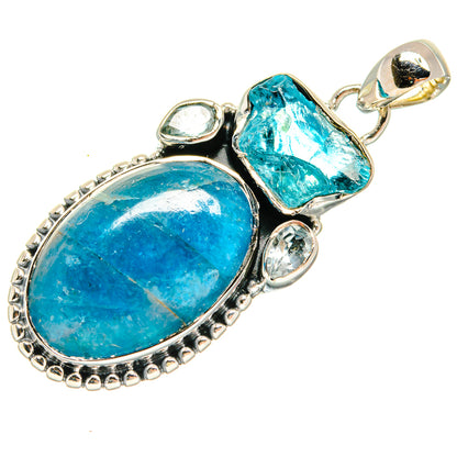 Sterling silver gemstone pendant with large oval and small teardrop blue stones, bail loop