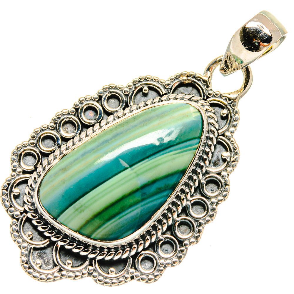 925 sterling silver jasper pendant with oval teal-green striped stone bezel