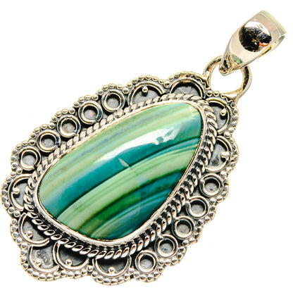 925 sterling silver jasper pendant with oval teal-green striped stone bezel