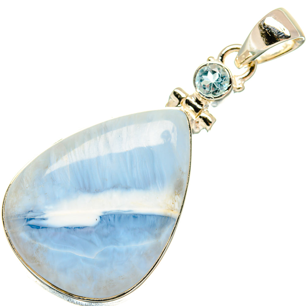 Opal teardrop pendant with blue topaz accents, 925 sterling silver bail