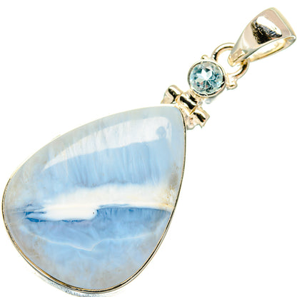 Opal teardrop pendant with blue topaz accents, 925 sterling silver bail