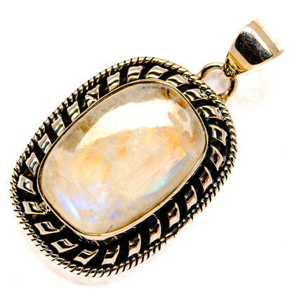 Sterling silver pendant with oval iridescent moonstone cabochon and bail