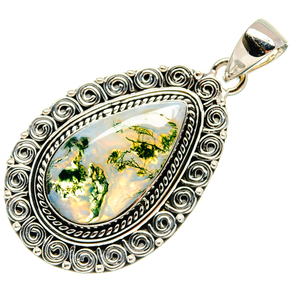 Green Moss Agate Pendants handcrafted by Ana Silver Co - PD24116 - Photo 2
