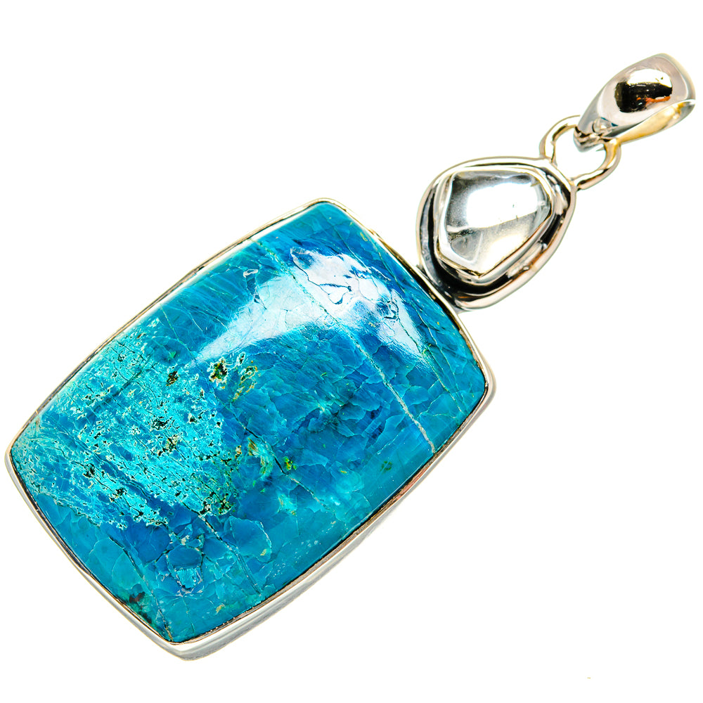 Square blue-green gemstone pendant with polished 925 sterling-silver bail