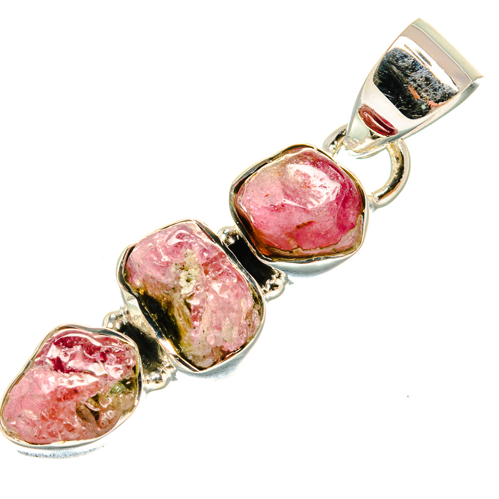 925 sterling silver pink tourmaline pendant with three faceted stones and top bail