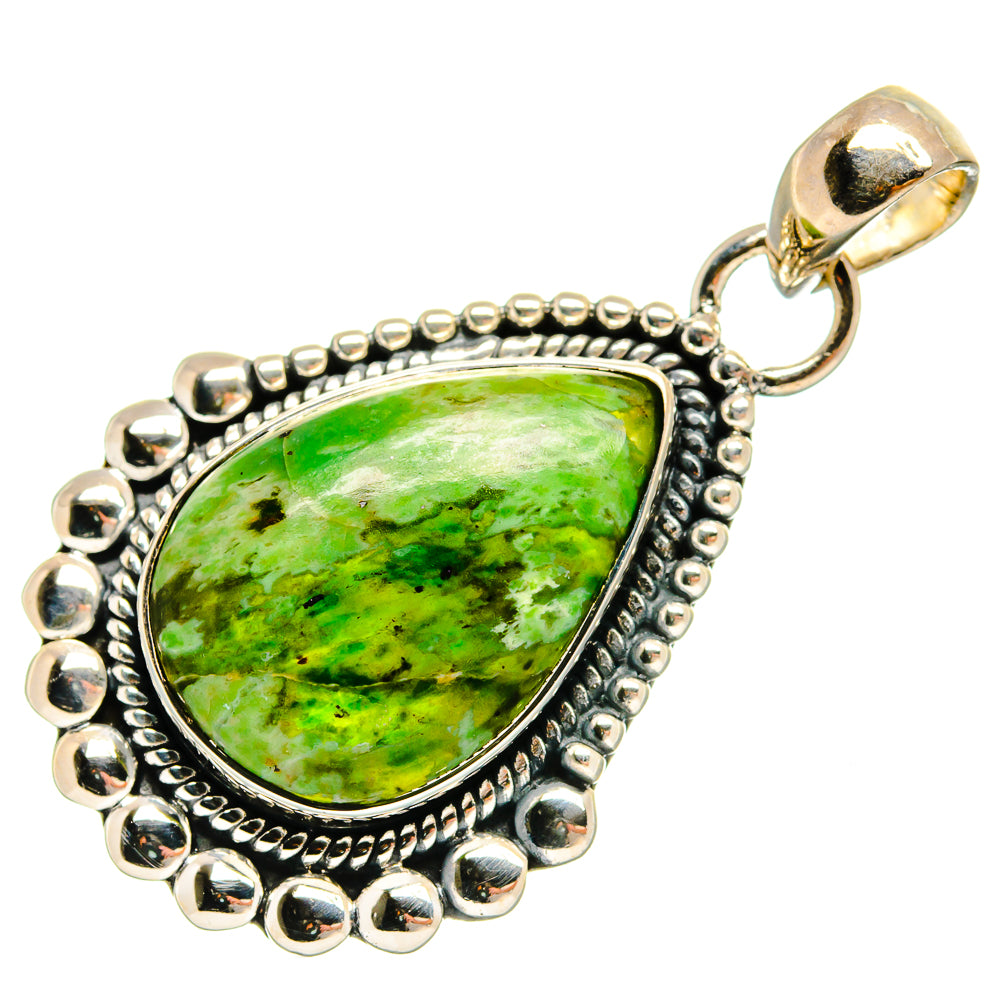 Sterling silver opal pendant with green teardrop stone and round bead frame