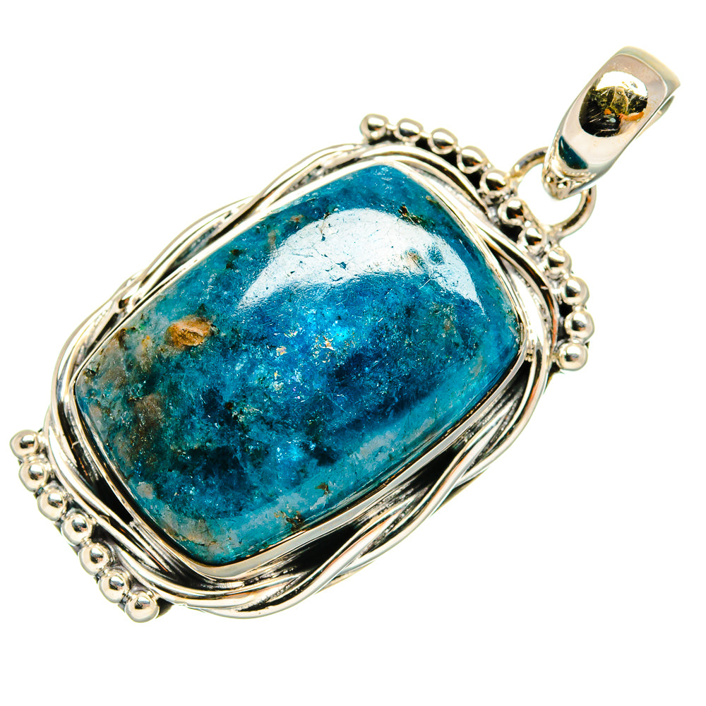 Oval blue-green gemstone pendant in 925 sterling silver with loop bail, side view
