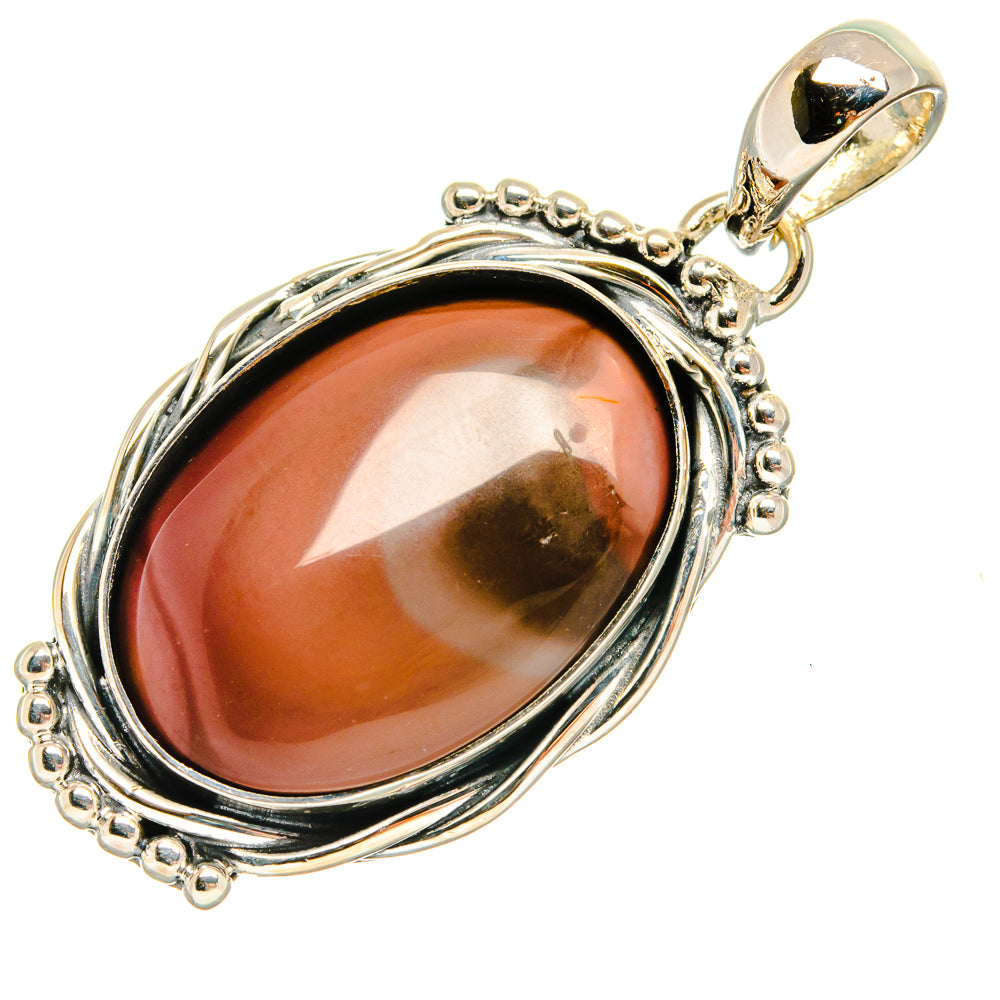 Sterling silver oval jasper pendant with prong-set loop and beaded edge