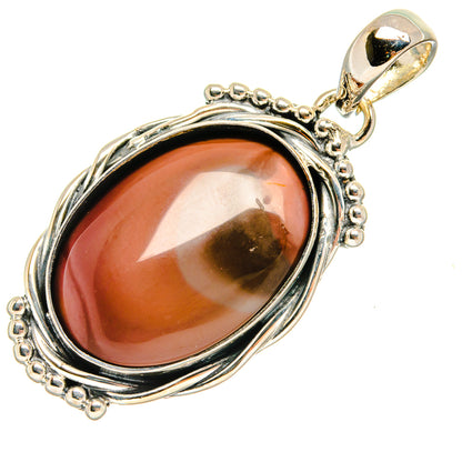 Sterling silver oval jasper pendant with prong-set loop and beaded edge