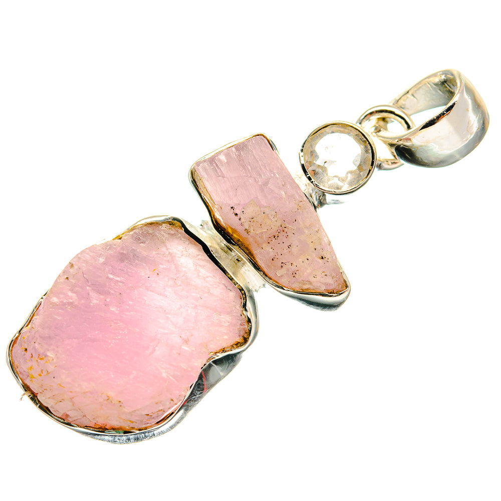 Rough pink stone pendant, 925 sterling silver bezel and polished bail
