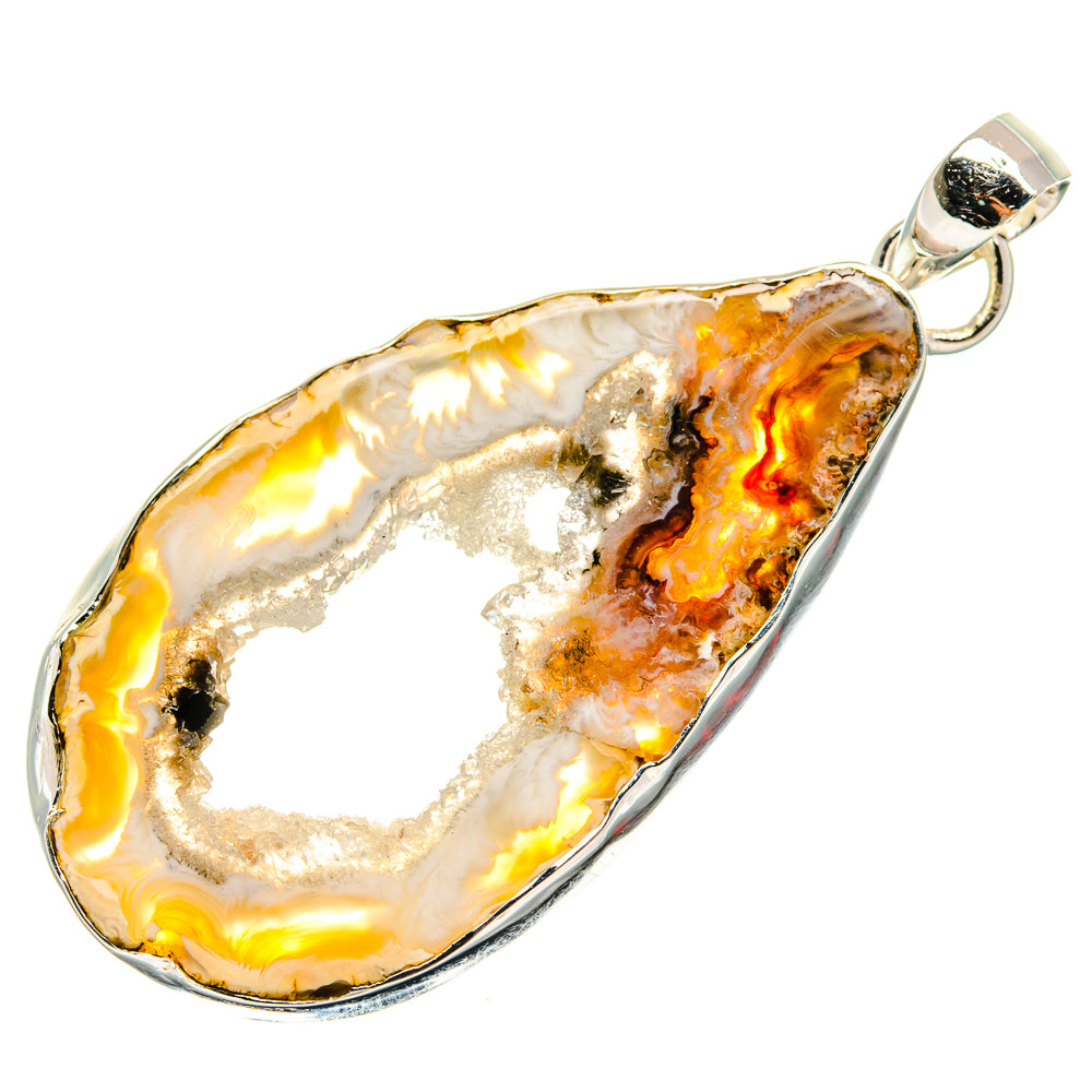 Teardrop druzy geode pendant in 925 sterling silver with orange and white stone