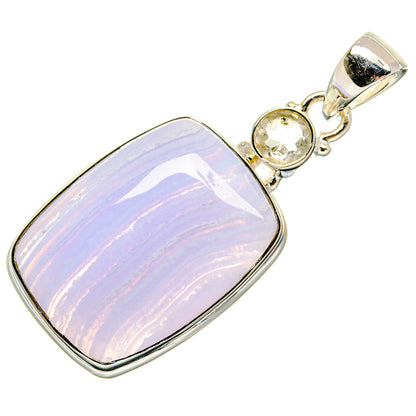 Blue Lace Agate, White Quartz Pendants handcrafted by Ana Silver Co - PD24448 - Photo 2