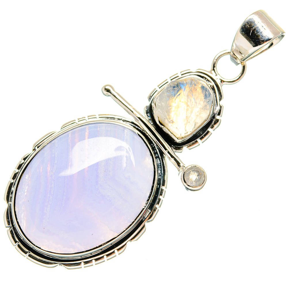 Blue Lace Agate, Rainbow Moonstone Pendants handcrafted by Ana Silver Co - PD24453 - Photo 2