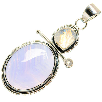 Blue Lace Agate, Rainbow Moonstone Pendants handcrafted by Ana Silver Co - PD24453 - Photo 2