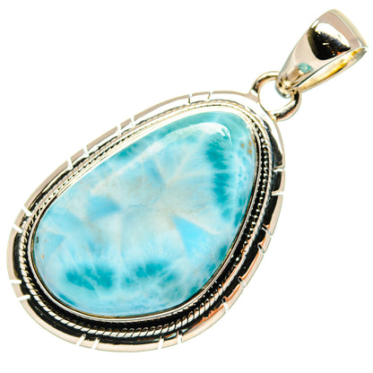 Oval larimar gemstone pendant in 925 sterling silver bezel with bail