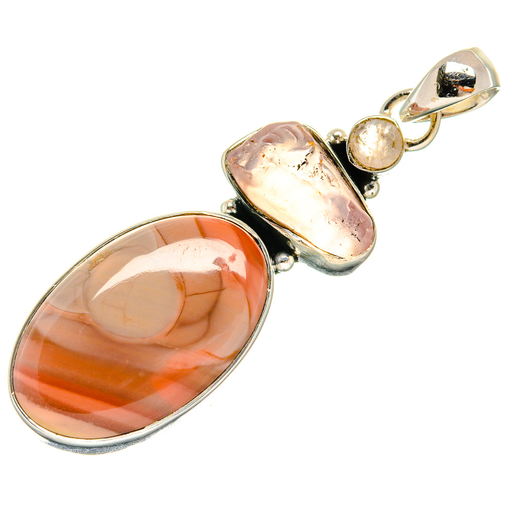 Sterling silver pendant with two oval cabochon stones, small round stone, and bail