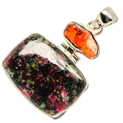 925 sterling silver pendant with orange carnelian and rectangular mottled eudialyte