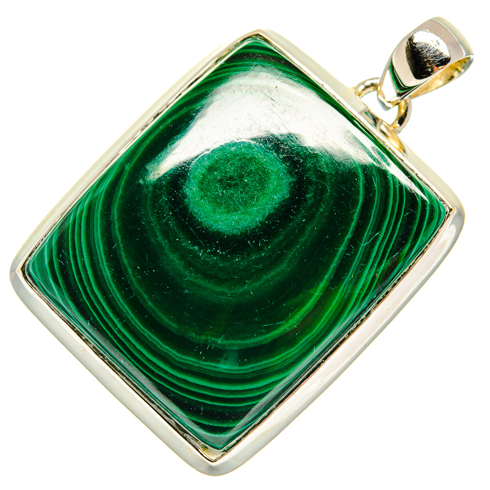 925 sterling silver malachite square pendant with green striped swirl and bail