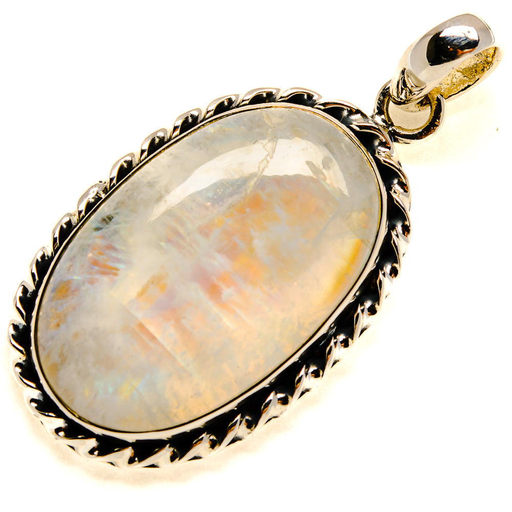 Oval moonstone pendant with sterling silver rope-edge bezel and silver bail