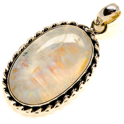 Oval moonstone pendant with sterling silver rope-edge bezel and silver bail