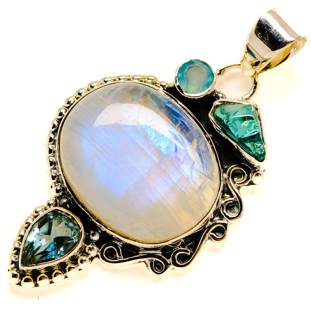 Rainbow Moonstone, Apatite, Aqua Chalcedony, Blue Topaz Pendants handcrafted by Ana Silver Co - PD24539 - Photo 2