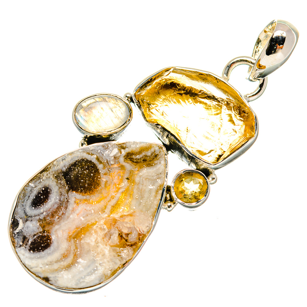 Desert Druzy, Citrine, Rainbow Moonstone Pendants handcrafted by Ana Silver Co - PD24550 - Photo 2